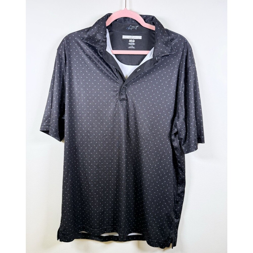 PGA TOUR Airflux Men's Golf Polo Shirt - Black Print Short Sleeve - Large
